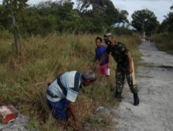 Babinsa Dan Warga Binaan, Karbak Pembersihan Bahu Jalan