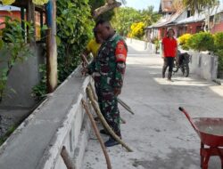 Bagun Sinergritas Bersama Peramgkat Desa Babinsa Bantu Pembuatan Pagar Desa