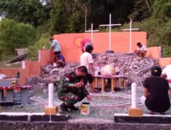 Babinsa Desa Kaiwatu Bersama Warga karya Bakti, Membuat Taman Paskah