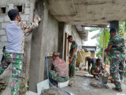 Satgas TMMD Ke-129 Kodim Namlea, Selesaikan Plester Tembok Tempat Untuk Wuduh Di TPQ Desa Waenetet