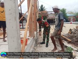 Babinsa Tutukey Bantu Pembagunan Tambahan Ruang TK Dharma Wanita Serwaru