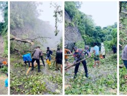 Polsek Wetar Bersama Warga Tangani Dampak Banjir akibat Cuaca Ekstrem di Ilwaki