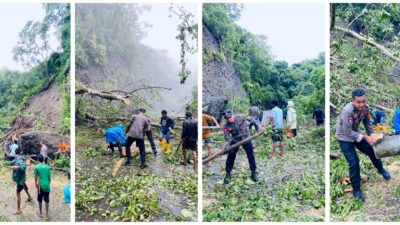 Polsek Wetar Bersama Warga Tangani Dampak Banjir akibat Cuaca Ekstrem di Ilwaki